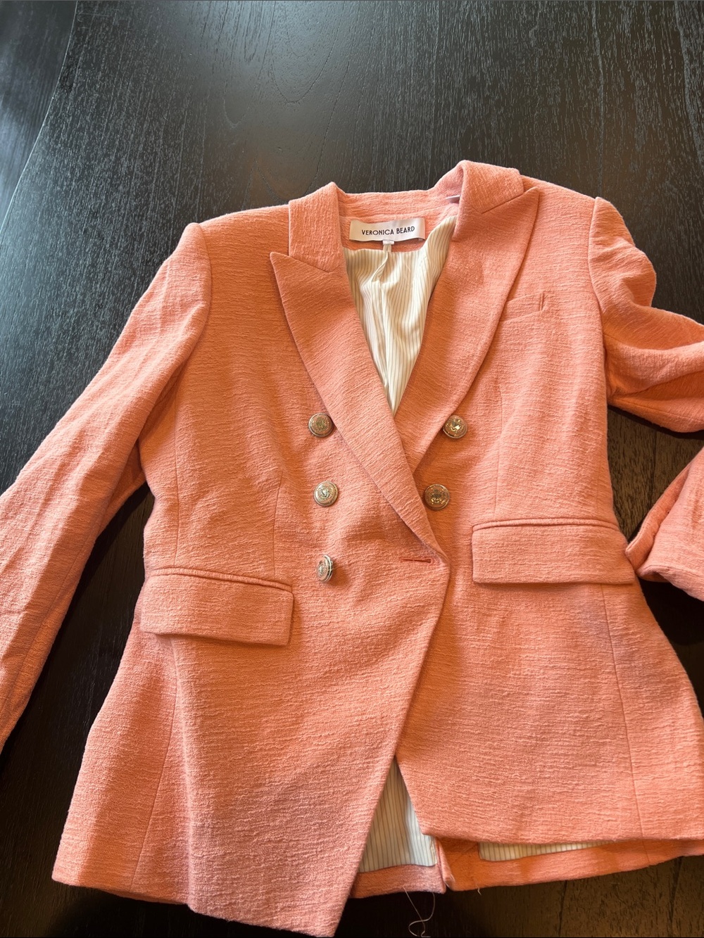 Veronica Beard Peach-Orange Double-Breasted Textured Blazer